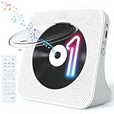 Desktop CD Player Portable with Bluetooth - Jimwey CD Player for Home with HiFi Speakers, FM Radio, Remote Control, LED Screen Display, Support CD/Bluetooth/USB/AUX, White CD Player for Gift