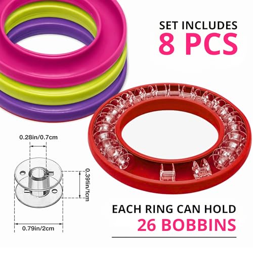 Image of 8 PCS Round Bobbin Holders for Sewing - Bright Color Silicone Sewing Bobbin Holder Set, Flexible Sewing Machine Bobbin Holder Rings for Thread Organization & Sewing Bobbin Storage