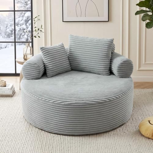 Image of Trustyue Boneless Couch,Comfy Fluffy Sofa Bed,Upholstered Sleeper Sofa with Cup Holder and Throw Pillows,Corduroy Plush Cloud Lounge Chair (Grey, Corduroy)