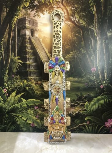 Decorative Aztec-Mayan Ceremonial Weapon Wall Sculpture Art, 24 inches, Hand-Crafted Design with Skull Motif