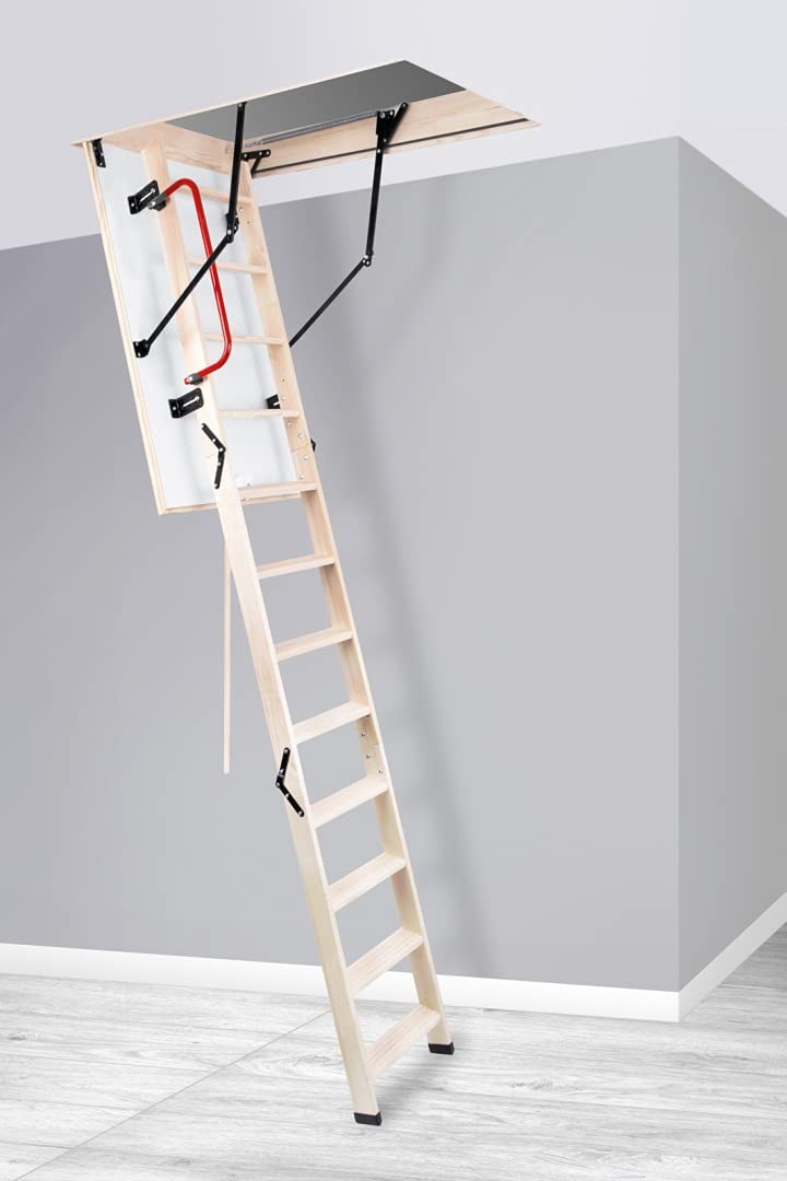 Bodentreppe 110x60 cm Termo PS – Gedämmte Speichertreppe Holz U-Wert 1,22 W/m²K, Dachbodentreppe mit Handlauf & Füßen, Klapptreppe 3-teilig bis 280cm Raumhöhe, 160kg Belastbar