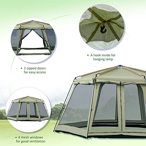 Outsunny 8-10 Person Screen House Room Instant Camping Canopy, Wind Resistant Hexagon Design Screen Shelter Family Tent, And Screened Mesh For Hiking, Hunting, Fishing, Army Green #TOP5