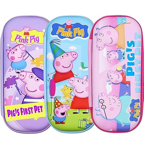 Image of Cute Pig EVA Large Capacity Stationery Box 3D Cartoon Pen Pencil case Multi-Compartment for School Students with Zip Closure -Best Birthday Gift for Girls, Boys & Kids (Cute Pig (Assorted))