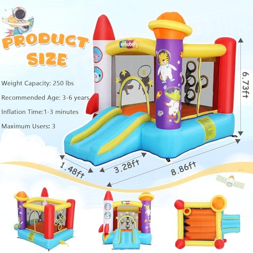 AKEYDIY Hüpfburg mit Rutsche, 270x210x180cm, Aufblasbare Hüpfburg für Kinder 3-8 Jahre, Raketen-Astronauten-Design, Indoor/Outdoor