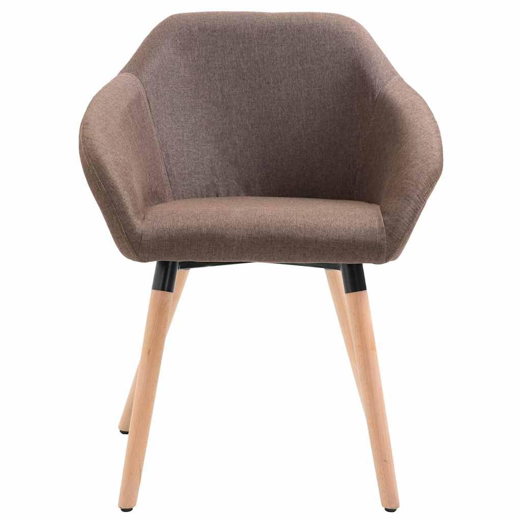Lot de 4 Chaises à Manger Marron en Tissu avec Accoudoirs