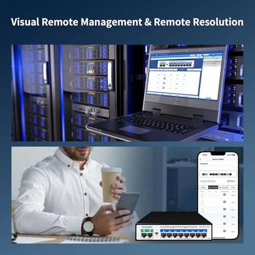 Image of 8 Port Gigabit PoE Switch with 2 * 1000Mbps Uplink, Easy Managed 10 Port Gigabit POE Switch Compatible with IEEE 802.3af /at Devices@120W, AI PoE Auto Recovery&Extend, Vlan, Metal Pluy&Play