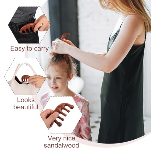 Telooco 3 Pcs Wooden Scalp Massager, Portable Sandalwood Massage Comb, Scraping Loc Comb for Relaxation and Decompression, Wide Teeth Wood Scalp Massager Gift for Parents and Loved Ones - Thumbnail 3