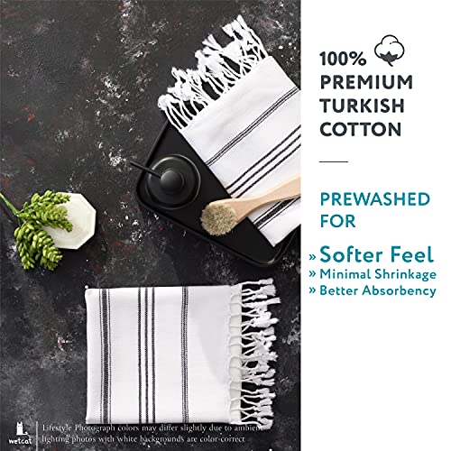 Wetcat Turkish Hand Towels With Hanging Loop (20 X 30) - Set Of 2, 100% Cotton, Soft - Pre Washed Boho Farmhouse Kitchen Towels - Unique Decorative Hand Towels For Bathroom (Black & White) #TOP2