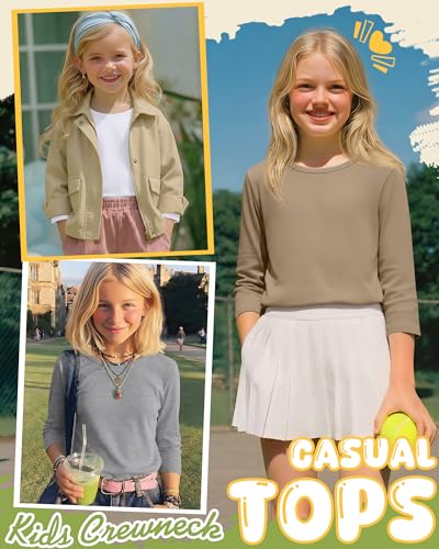 Image of 4 Pack Girls 3 /4 Sleeve T Shirts Kids Crewneck Elbow Sleeve Casual Tops Solid Basic Cute Teen Tees 5-14Y