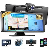 Haudio Autoradio Portatile 10,26 Pollici con Apple CarPlay e Android Auto Wireless, 2K DVR 1080P Fotocamera Anteriore e Posteriore, Controllo Vocale, Radio AUX/FM, Scheda TF 64G Per Tutte le Auto