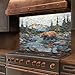 Tempered Glass Backsplash for Kitchen, Mosaic Bear in Landscape Design Glass Backsplash, Backsplash for Kitchen Wall, Rustic Kitchen Backsplash, Easy to Install Stove Backsplash