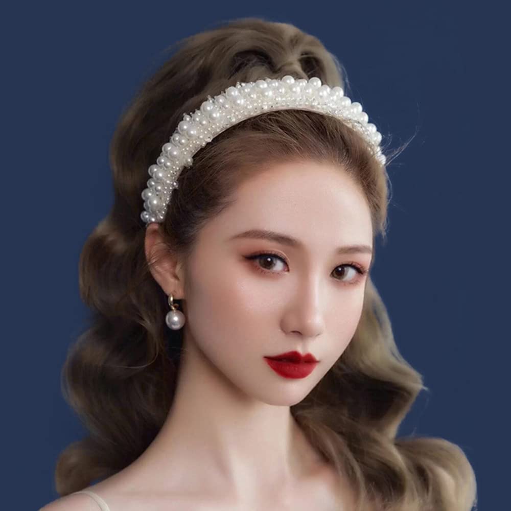 Amazon.com : Wiwpar Pearl Headbands Wide Hair Hoop with  display picture 3