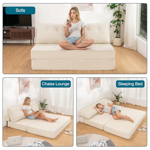 Folding Sofa Bed Sleeper Sofa Chair 3 in 1 Convertible Sofa Bed Queen-White - image 3