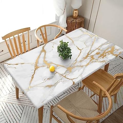 Aiojool Marble Print Tablecloth Fitted Table Cloth for 5 Foot Rectangle Table, Elastic Edged Table Cover for Indoor Outdoor Patio Picnic, 30 X 60 Inch Cover
