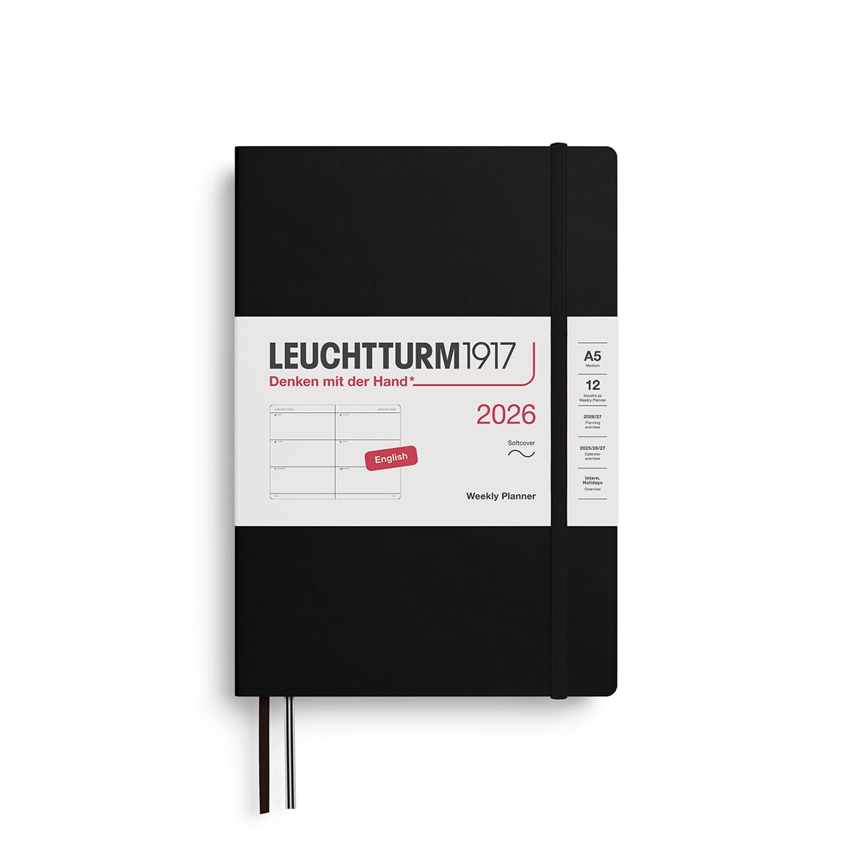 LEUCHTTURM1917 372736 Weekly Planner Medium (A5) 2026, 12 Months, Softcover, Schwarz, English