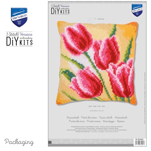 Broderie Point de Croix Coussin Kit Complet Tulipes pour Éviter le Stress