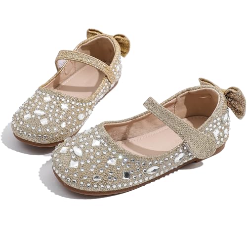 WUIWUIYU Toddler Girls Ballet Flats Shoes Ballerina Bowknot Glittery Rhinestone Mary Jane Princess Dress Shoe for Wedding Party School Birthday2