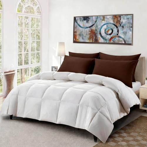 Image of Flat Ultra Thin Bed Pillows Standard Size Pillow Set of 2 Extra Soft Down Alternative for Stomach Back Sleeper Coffee Brown 20x26inches