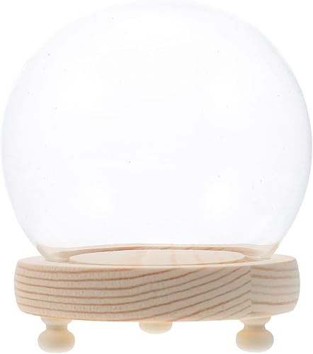 Healifty Campana de cúpula de cristal transparente con base de madera ligera, recuerdo de terrario, exhibición de flores preservadas, contenedor de