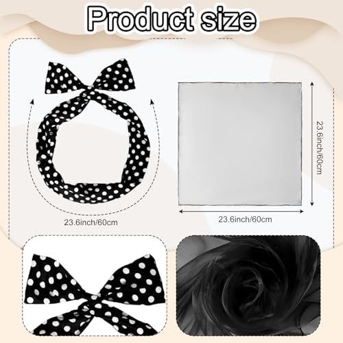 Fumwase 5PCS 1950s Costume Accessories for Women Earring Scarf Cat Eye Glasses Headband Waistband for Hallowmas (Black) - Thumbnail 2
