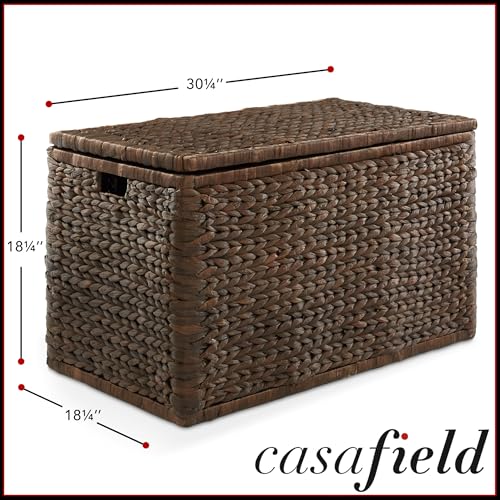 Image of Casafield 30 inch Storage Chest with Lid, Handles, Safety Hinge - Espresso Dark Brown, Hyacinth Wicker Storage Trunk for Entry Way, Living Room, Bedroom