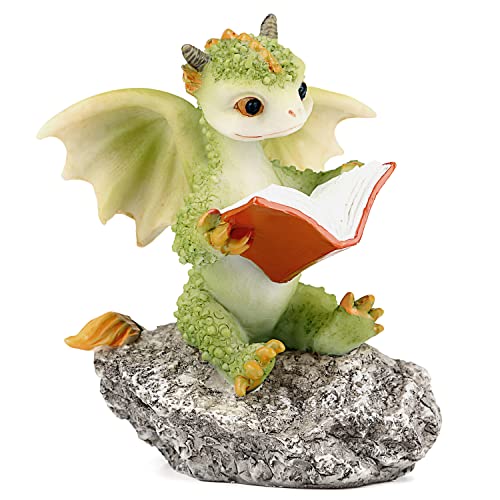 Aclema Z15373A-GREEN DRAGON Fairy Garden Dragon Miniature Figurines Reading Book Resin Decor Collections cover