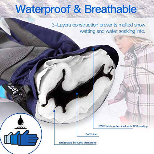 Unigear Luvas de esqui infantis, luvas de inverno impermeáveis para neve e clima frio, serve para me