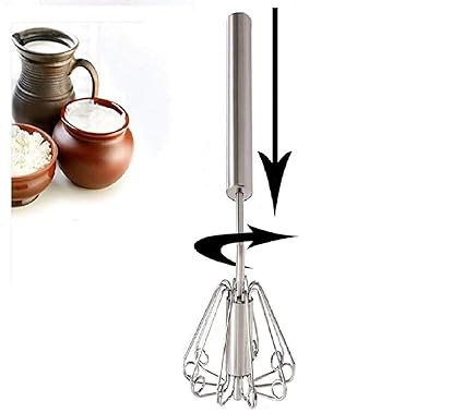 Rameshtha Power Free Semi Automatic Stainless Steel Egg Beater Lassi / Butter Milk Maker / Mixer Hand Blender / Rawai