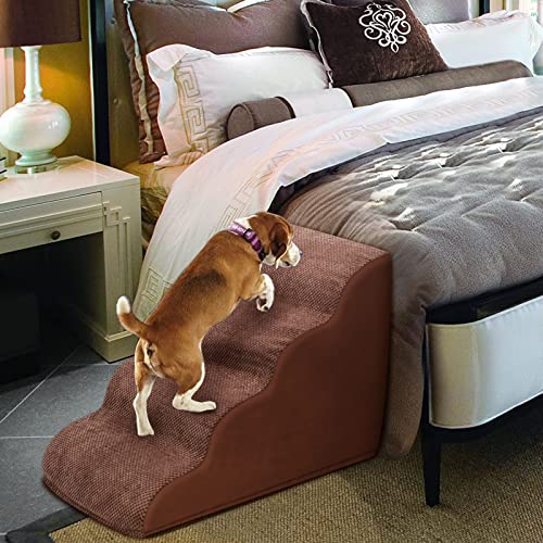 4 Steps Dog Ramp/Stairs For Beds And Couches,Mooace Pet Steps With High Density Expand Immediately Foam, Washable Cover And Pet Hair Remover Roller - Reduce Stress On Pet Joints/Easy To Walk #TOP2