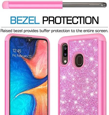 Galaxy A20/A30/A50 Case w[Tempered Glass Screen Protector] Girls Women Glitter Bling Sparkle Defender Heavy Duty Phone Cover Cases Compatible for Samsung Galaxy A20/A30/A50/A205U - Hot Pink