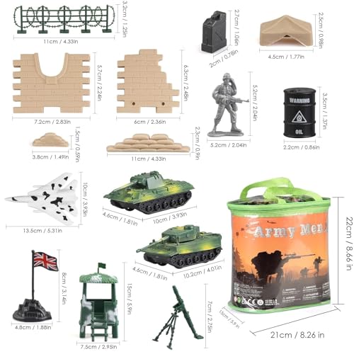 Boderam 250-teiliges Armee-Männer Armee-Soldaten Plastikspielzeug, Militär Action Figuren Spielset Kinder Militär Soldaten Eimer mit Panzern, Flugzeugen, Soldatenfiguren und Zubehör für Jungen Mädchen