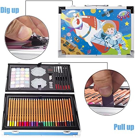 Art Kits for Kids, SFSUMART 145 Pack Deluxe Art Set Crafts Drawing Colouring Painting Kit, Colored Pencils Crayons Art Supplies Creative Gift Box for Artists Teens Girls Boys (Blue) 7 51RFImqdGnL. AC