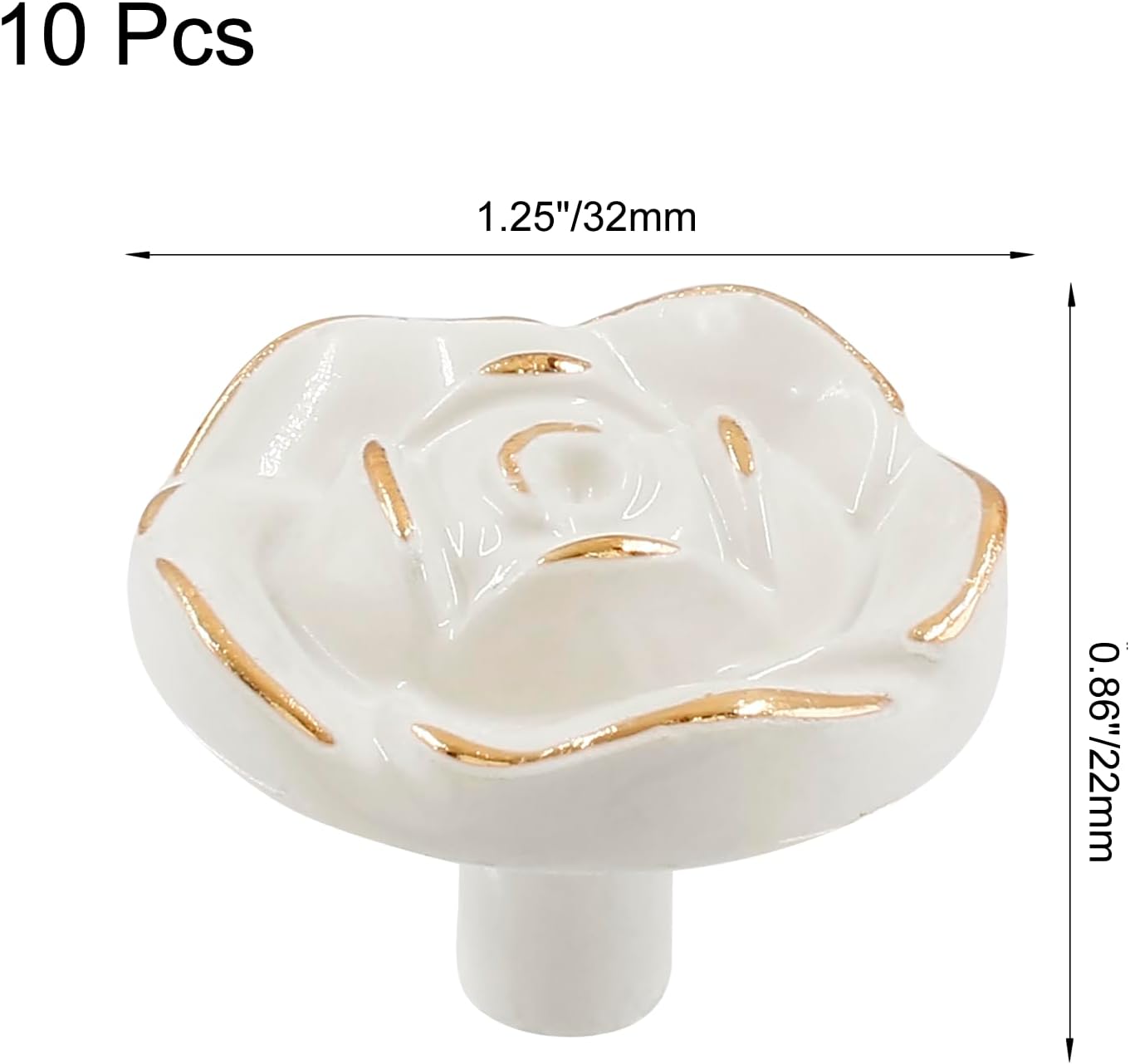 Jiozermi 8 Pcs Ivory White Cabinet Pulls Knobs, Vintage Rose Flower Kitchen Drawer Pulls for Door Kitchen Drawer Dresser Wardrobe Cupboard，Gold Line