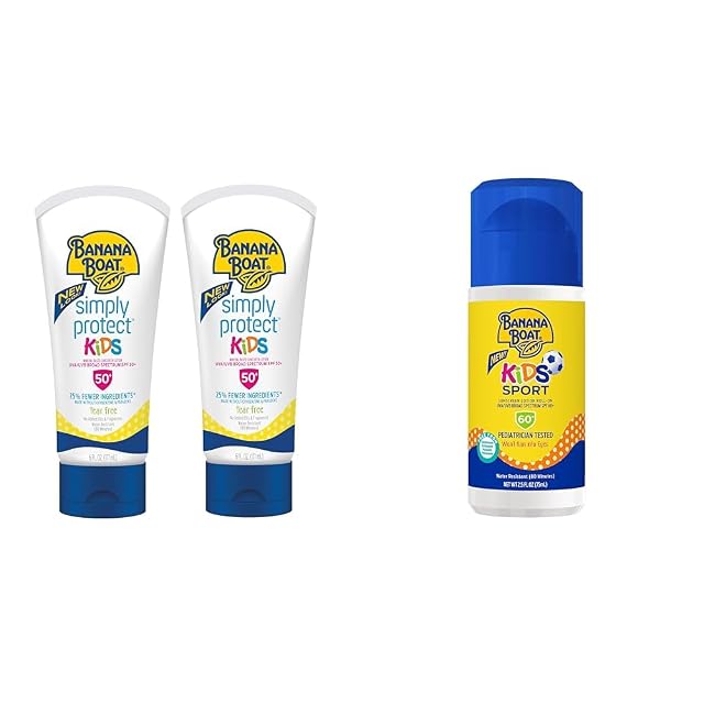 Banana Boat Kids Mineral Sunscreen Lotion SPF 50 Twin Pack and Sport Sunscreen Roll On Lotion SPF 60