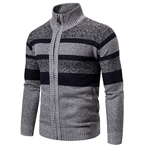 Sweaters Men Slim Fit Striped Jumpers Plus Size Men's Cardigan Sweater Long-Sleeve Knitted Casual Turtleneck