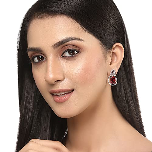 Rhodium-Plated American Diamond Paisley Studs Earrings