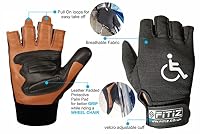 FITIZ Rollstuhlhandschuhe, echtes Leder, Handflächenhandschuhe, Mobilität, gepolsterte Handschuhe, atmungsaktiv, fingerlose Fahrradhandschuhe mit rutschfestem Griff, leichte Fahrradhandschuhe – Ansicht 2