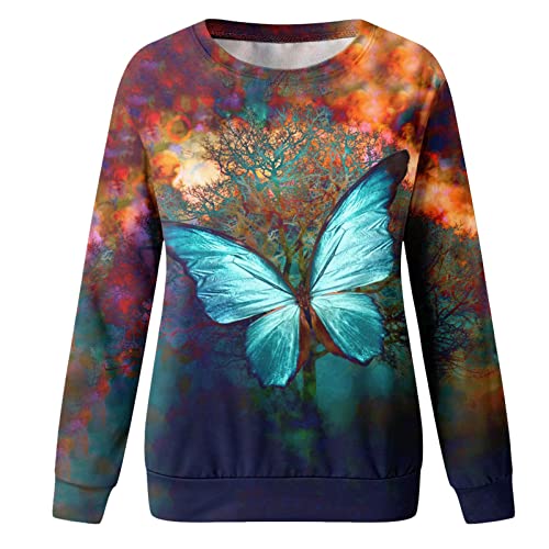 Sweatshirt For Women Graphic Butterfly Top Casual Crewneck Sweatshirt Long Sleeve Oversized Sweatshirt (Ca-Brown, L) #TOP4