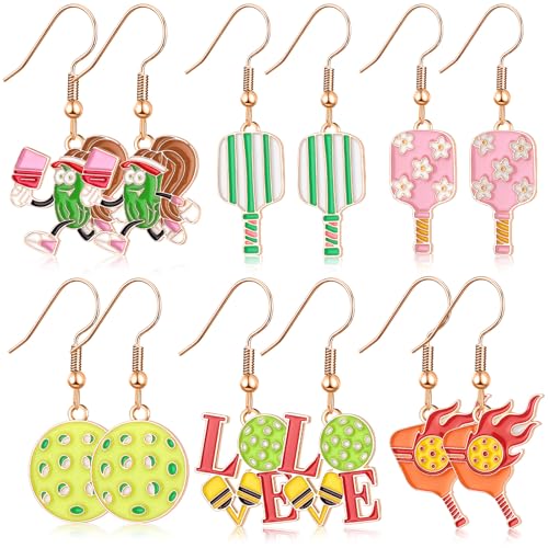 Nosiny 6 Pairs Earrings for Women Jewelry Soccer 4th of July Baseball Softball Golf Sports Game Earrings Fruit Nurse Tooth(Pickleball Multicolor)