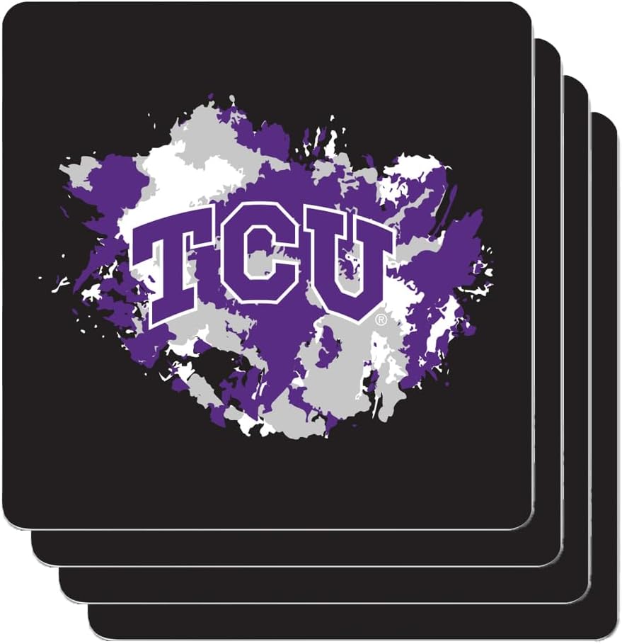 The Memory Company Officially Licensed 4-Pack Team Logo Ceramic Blast Coaster Set, Texas Christian University