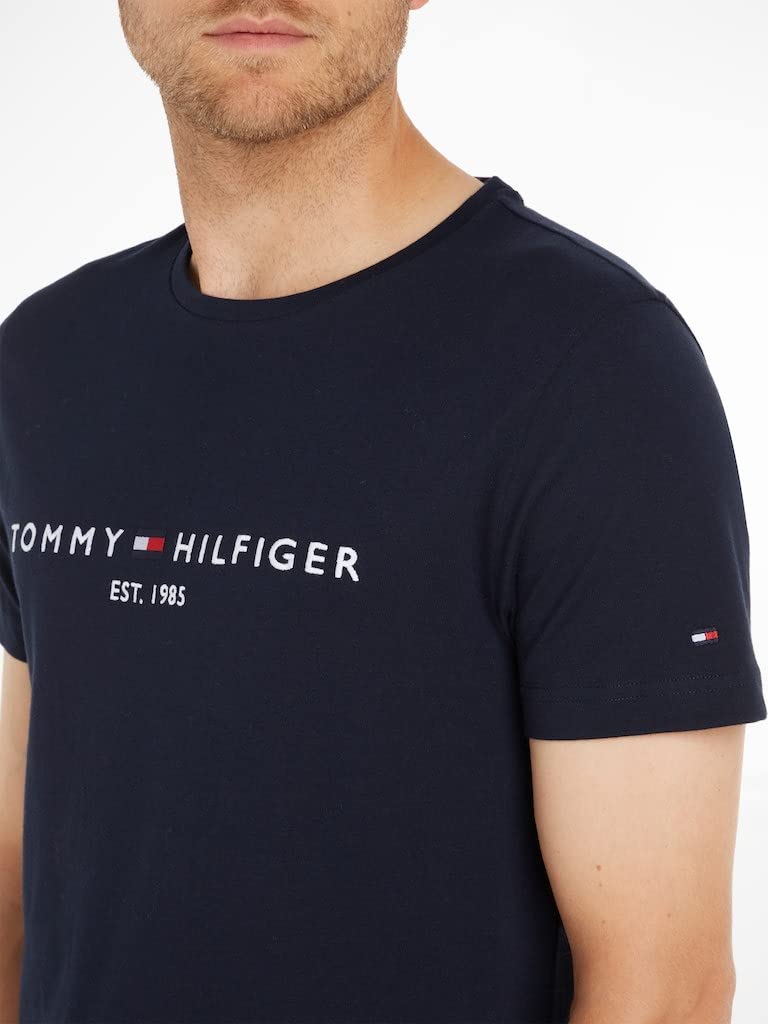 Tommy Hilfiger Męski T-shirt z krótkim rękawem, logo Core Tommy, okrągły dekolt