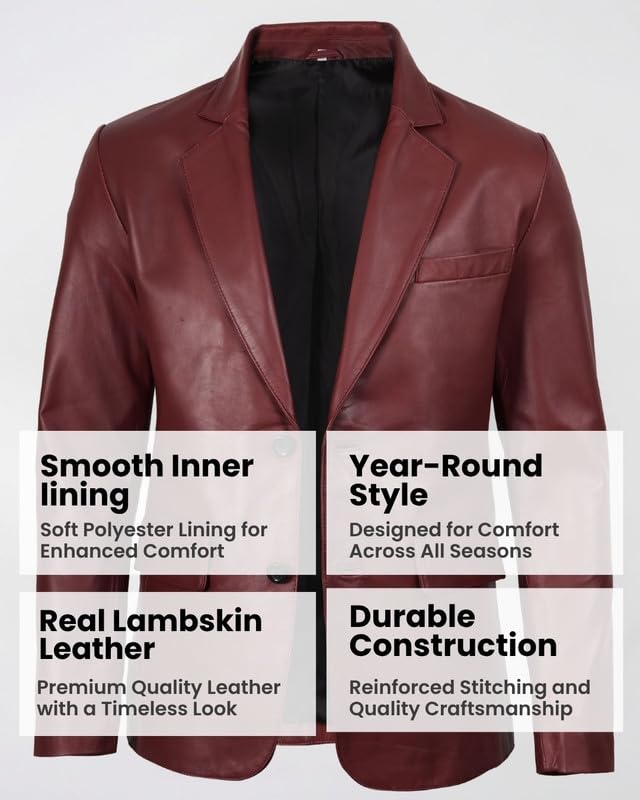 Image of Blingsoul Mens Leather Blazer Jacket - Real Lambskin Sport Coat with Notch Lapel Collar