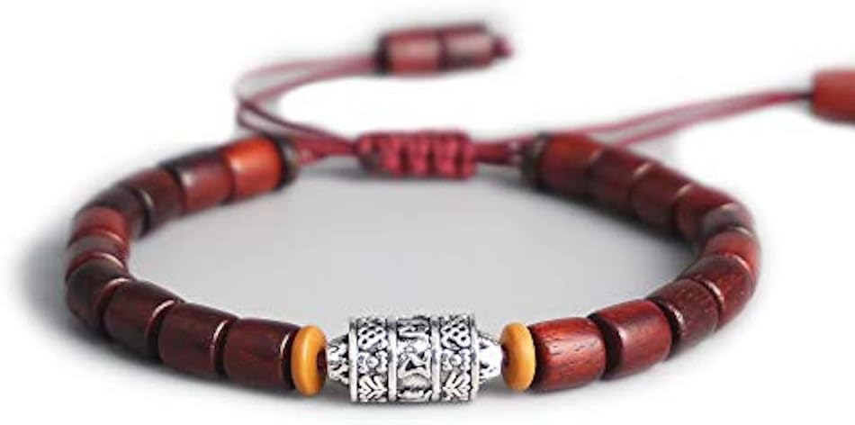 Exinox Tibetan Bracelet with Wooden Beads | Unisex | Adjustable | Spiritual Buddhist Mantra Metal
