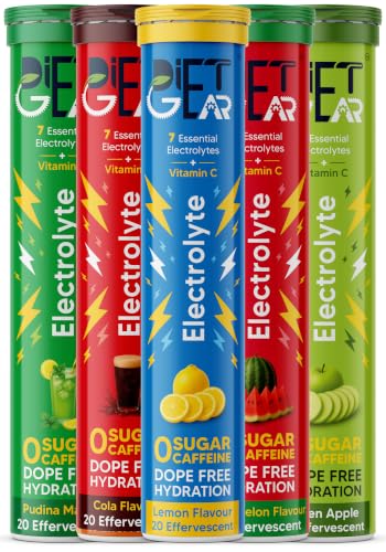 Image of MEGA VALUE COMBO of 5 | DIET GEAR 0 Sugar, 0 Caffeine Instant 7 Electrolyte Drink Mix | 25L /100 Glasses of CLEAN Electrolytes | Instant Daily Hydration for Gym, Heat & Hustle | No BS: No Maltodextrin, No Sucralose, No Artificial Sweeteners