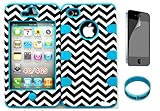 For Apple iPhone 4/4s Chevron Waves Pattern Matte Finish Snap on + Teal Silicone Hybrid Case Cover with Screen Protector and Wristband Exclusively By Wirelessfones TM