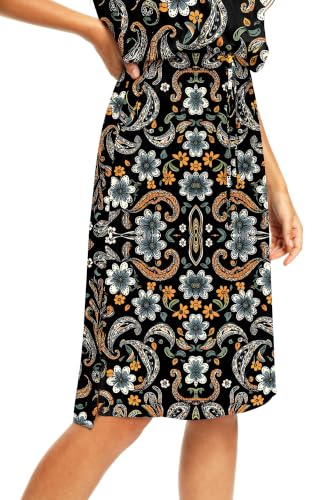 Image of Simier Fariry Womens Summer Hide Belly Knee Length Travel Dress Pocket Short Sleeve Midi Work Casual Outfits