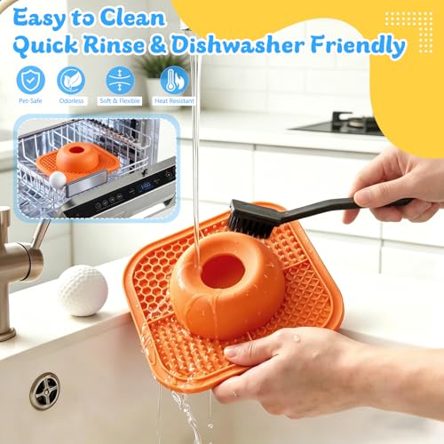 Image of Slow Feeder Dog Bowls & Lick Mat for Liquid and Thick Treat, Anti-Slip Dog Lick Bowl with Interactive Rolling Ball, 5 /6 Cup Pup Licking Toy for Large Medium Small Dogs and Cats-Large Orange
