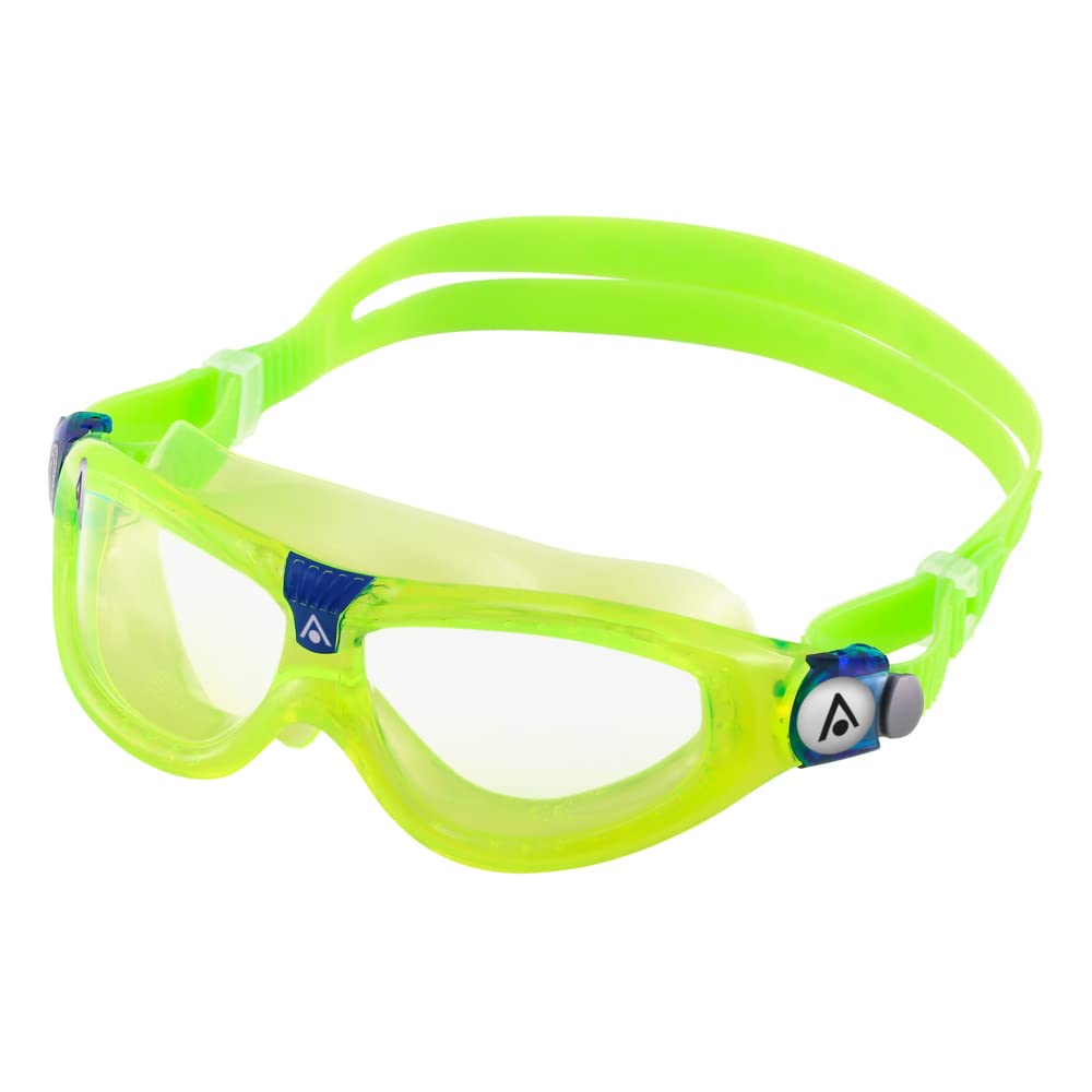 Aqua Sphere Seal Kid 2 - Occhiali da nuoto per la visione subacquea, comodi, lenti antigraffio, ipoallergeniche, lenti trasparenti, montatura verde brillante
