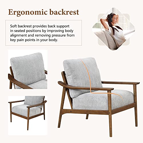 Olela Accent Chair Mid Century Armchair Linen Bedroom, Reading Chair With Vertical Slatted Back,Thick Pad Upholstered Accent Chair And Anti-Slip Foot For Living Room(Brown(Vertical Slatted Back)) #TOP2