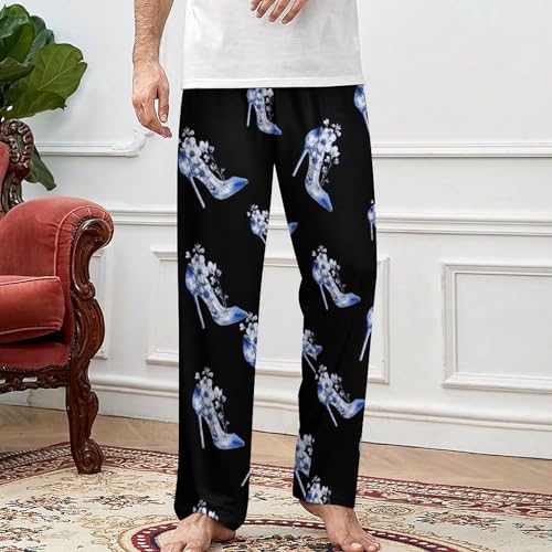 Sexy Blue Heel Flowers Men's Pajama Pants Lightweight Pjs Bottoms Sleep Lounge Pant with Pocket Drawstring3